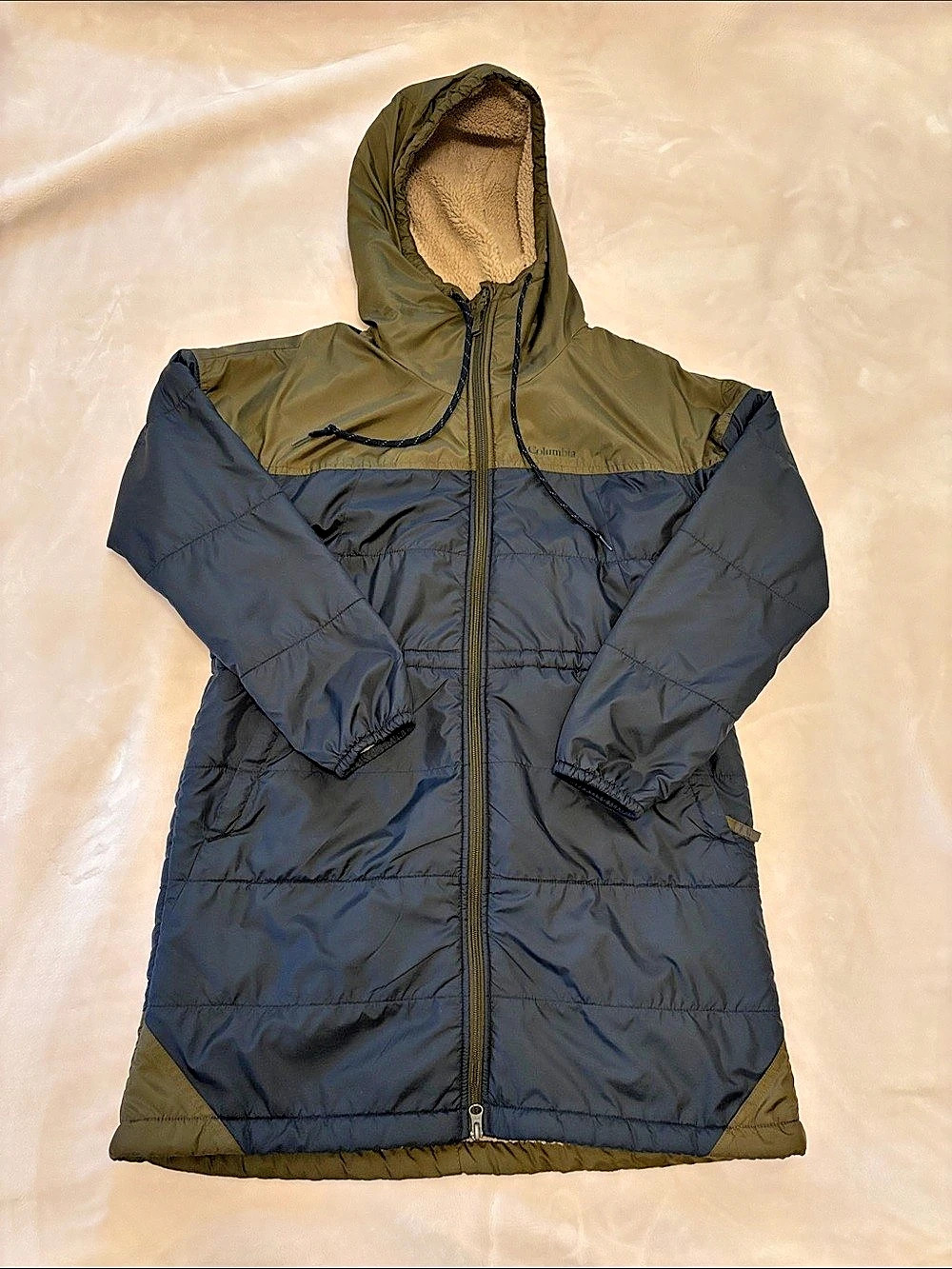 Columbia Colorblock Hooded Sherpa Limed Jacket Size Small